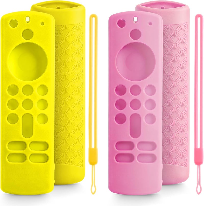 OneBom (2 Pack) Silicone TV Remote Cover,Anti Slip Silicone Protective Case with Same Color Lanyard（Glow Pink&Glow Yellow） - Image 4
